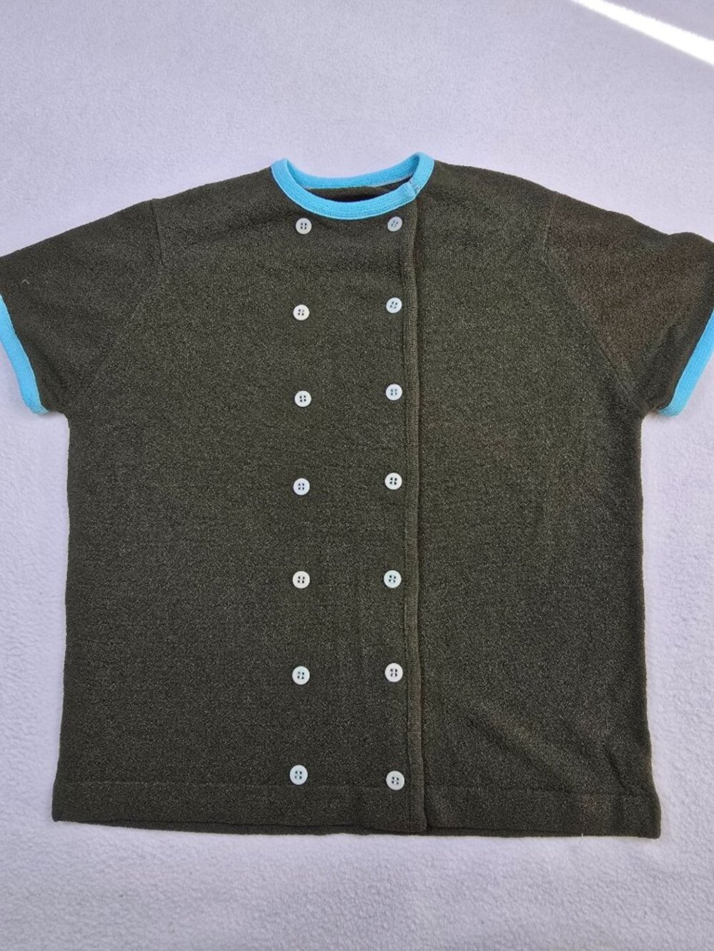 Talbott Travler Vintage Size L Olive Green With Blue Trim Shirt